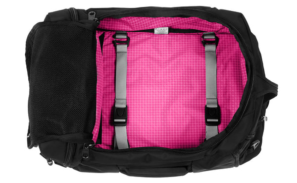 An open Techonaut 45 with a Black exterior and an Cerise (pink) interior.